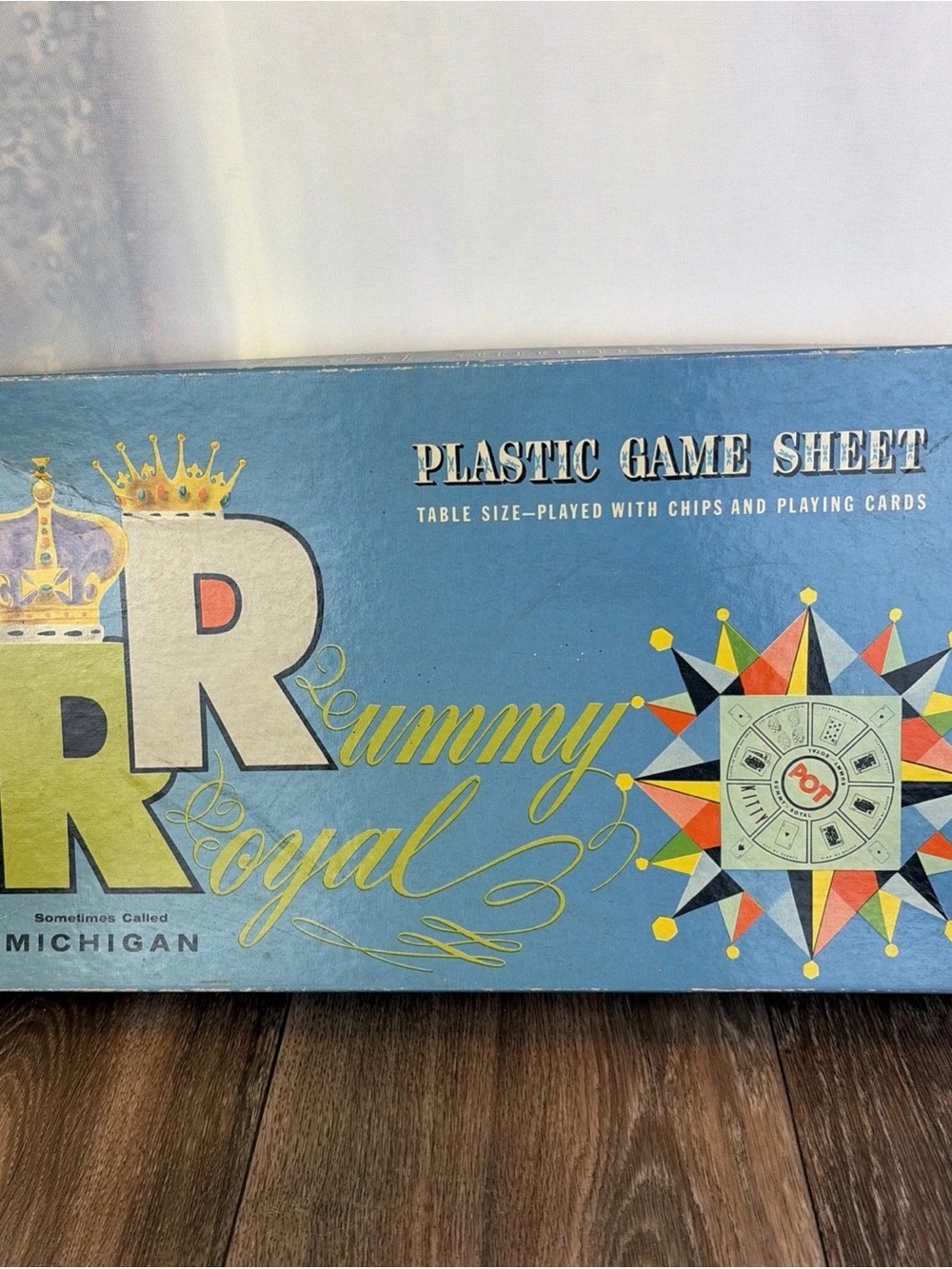 Vintage 1937 Rummy Royal Game Sheet Vinyl Mat Large Table Size 30” X 29” & Box